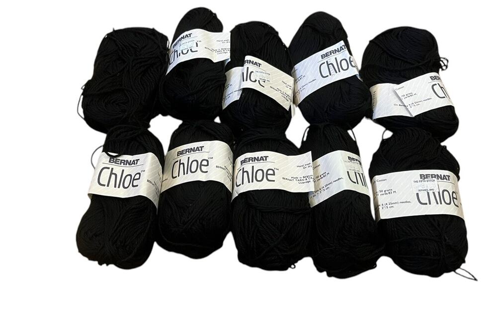 Bernat Chloe 100% Cotton 10 Skeins Black 50g Each Belgium Soft!
